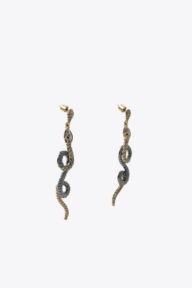 MISMATCHED TEXTURED SNAKESKIN PRINT EARRINGS - Golden by Zara - Image 2