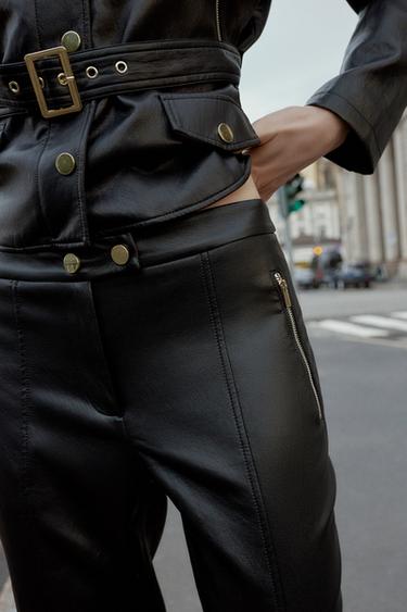 FAUX LEATHER FLARE TROUSERS - Black by Zara - Image 3
