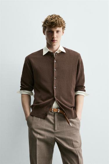 Zara LINEN - COTTON BLEND CARDIGAN - Brown