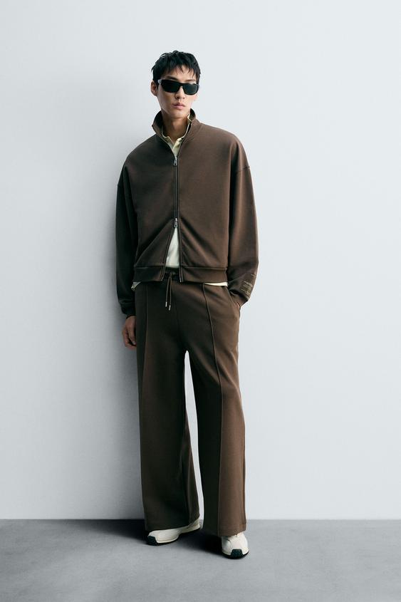 LABEL INTERLOCK TROUSERS - Chocolate | ZARA Singapore