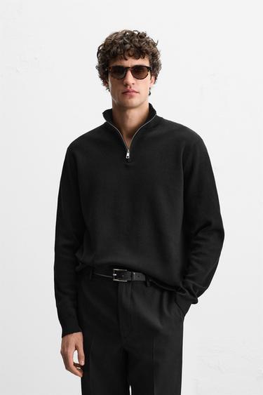 PULL À COL ZIP EN COTON - Noir de Zara