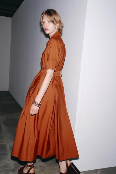РОКЛЯ ТИП РИЗА ОТ ПОПЛИН – ZW COLLECTION - златистокафяво от Zara