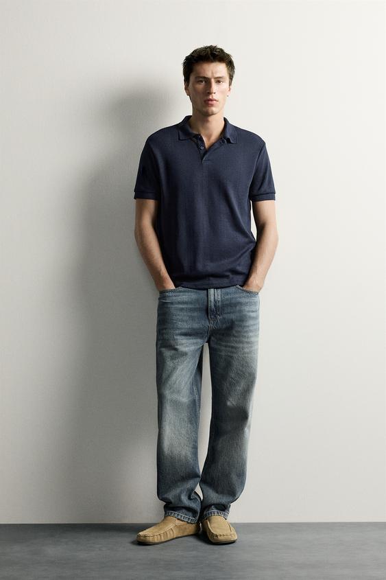 Zara REGULAR FIT STRIPED JACQUARD POLO - Navy blue - Image 0