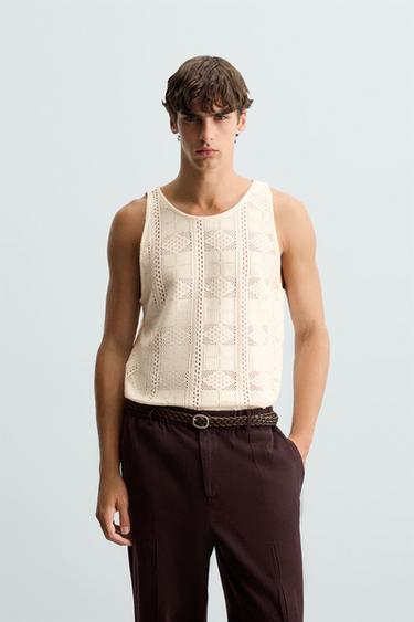 CUTWORK TANK TOP - Oyster-white by Zara