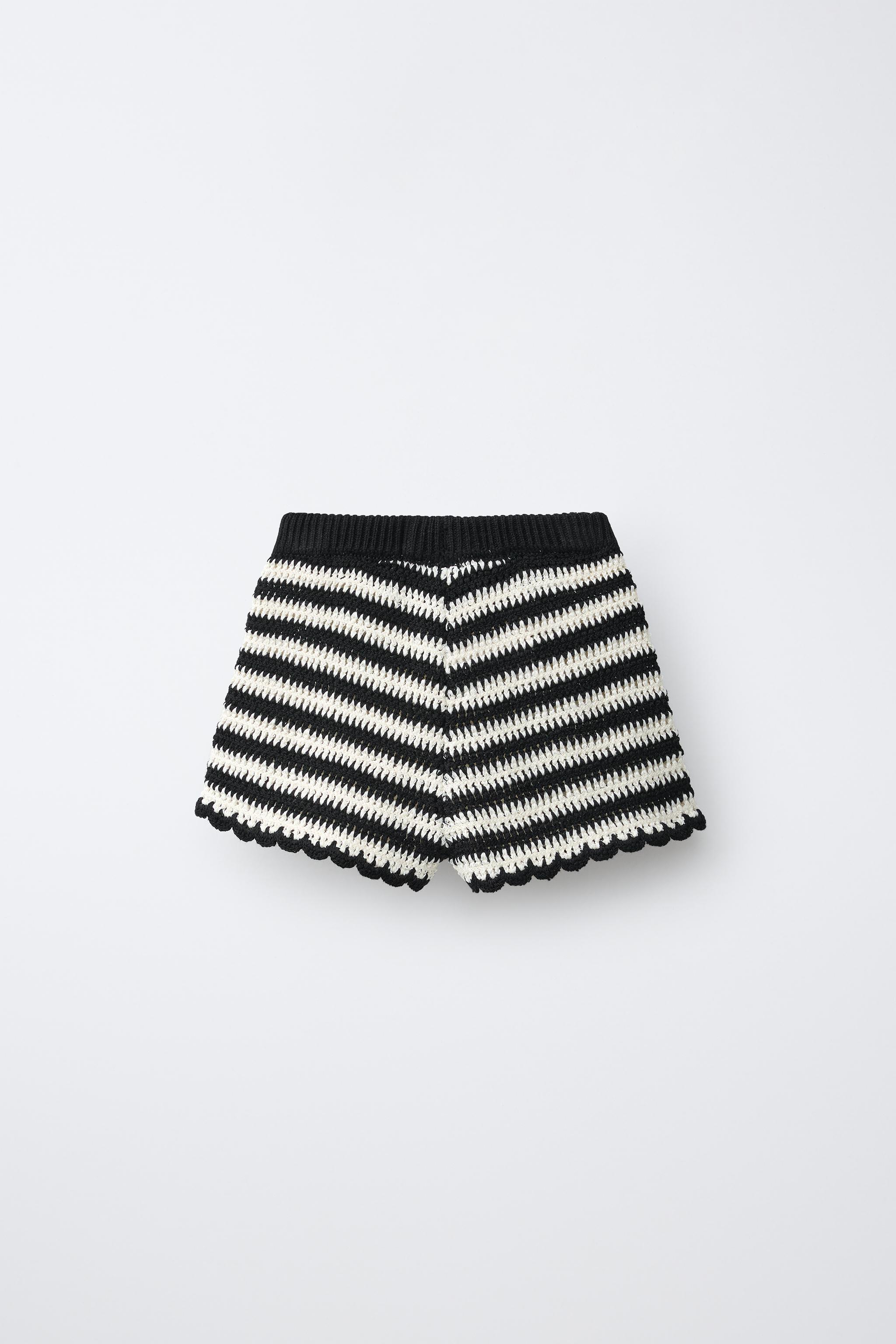 CROCHET KNIT CHERRY STRIPED SHORTS