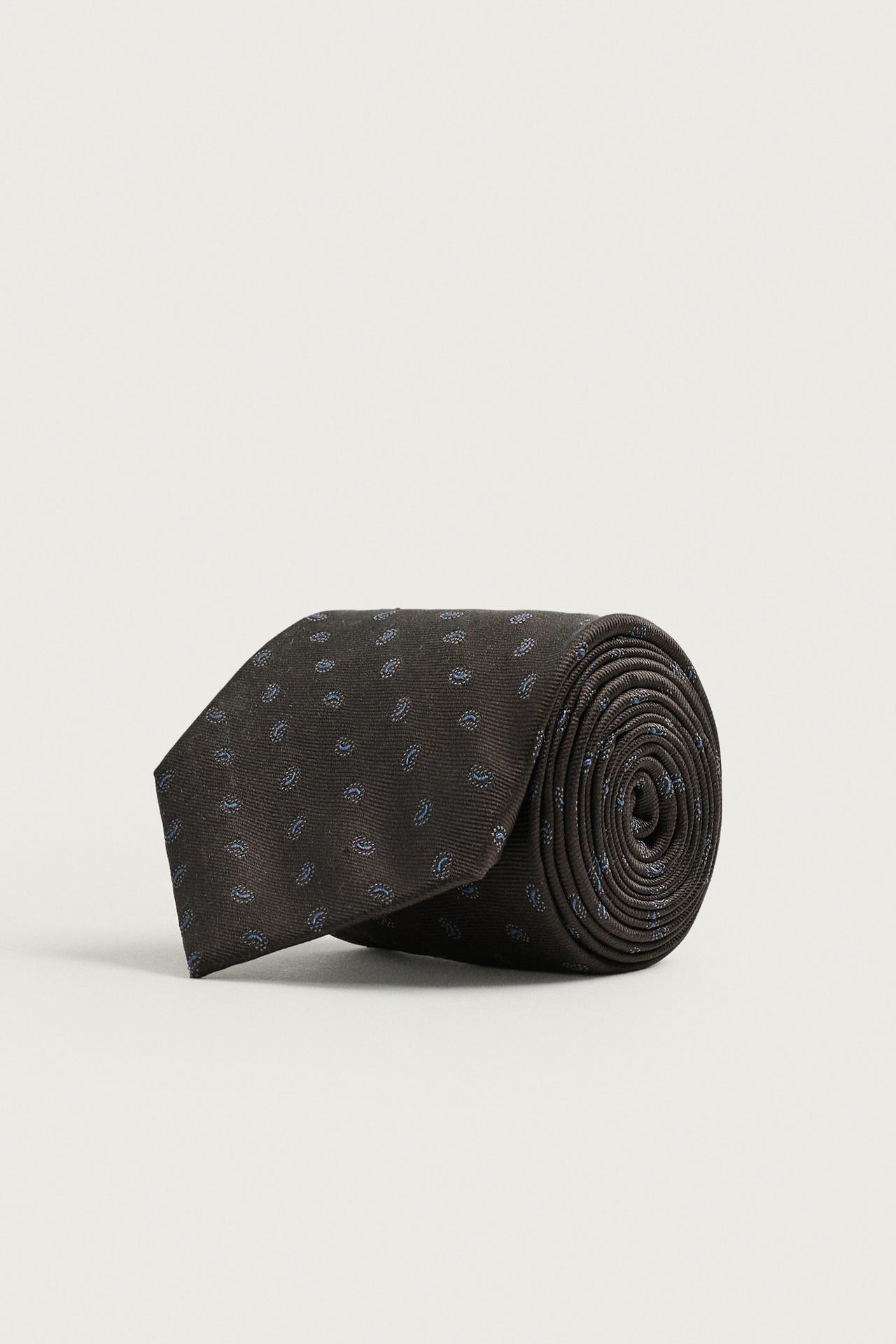100% SILK PAISLEY JACQUARD TIE — Brown
