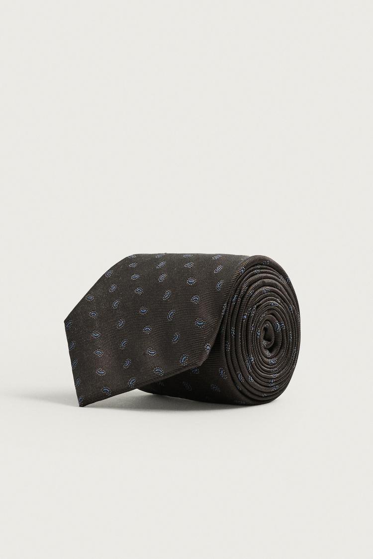 100% SILK PAISLEY JACQUARD TIE — Brown