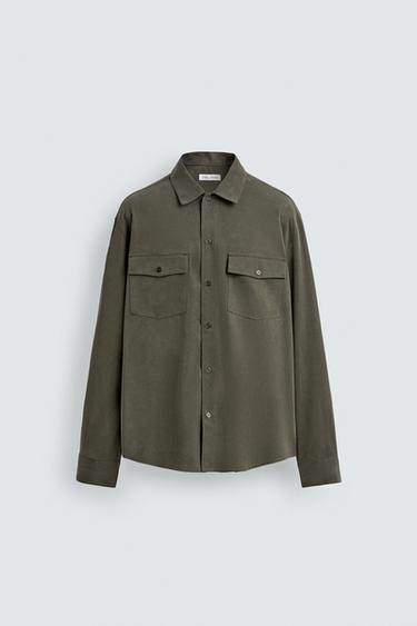 Zara RELAXED FIT FLUID SHIRT WITH POCKETS - Dark khaki