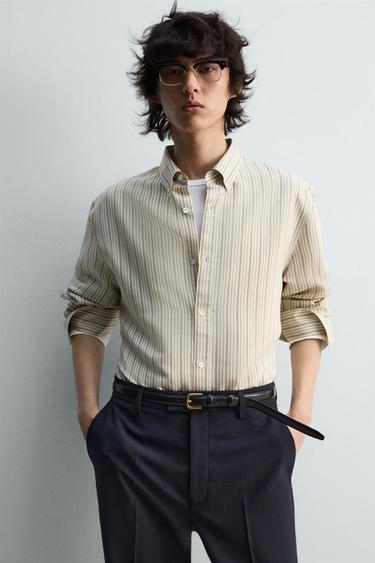 CHEMISE RELAXED FIT À RAYURES - Jaune clair de Zara - Image 6