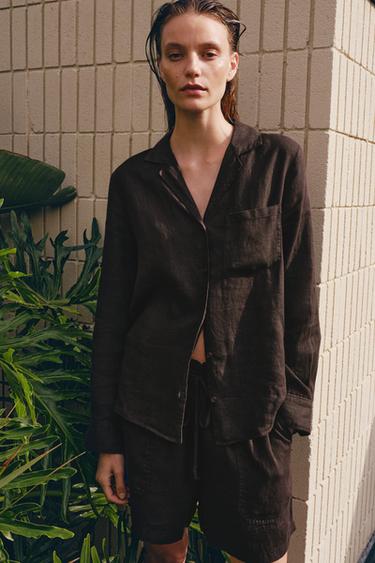 ZW COLLECTION LINEN SHORTS - Brown by Zara