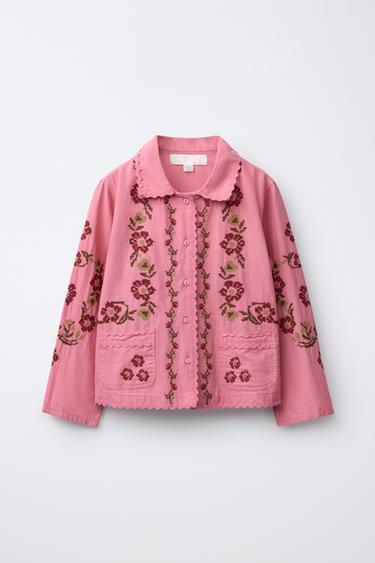 SOBRECAMISA BORDADOS PUNTO DE CRUZ ALGODÓN LINO - Rosa tiza de Zara