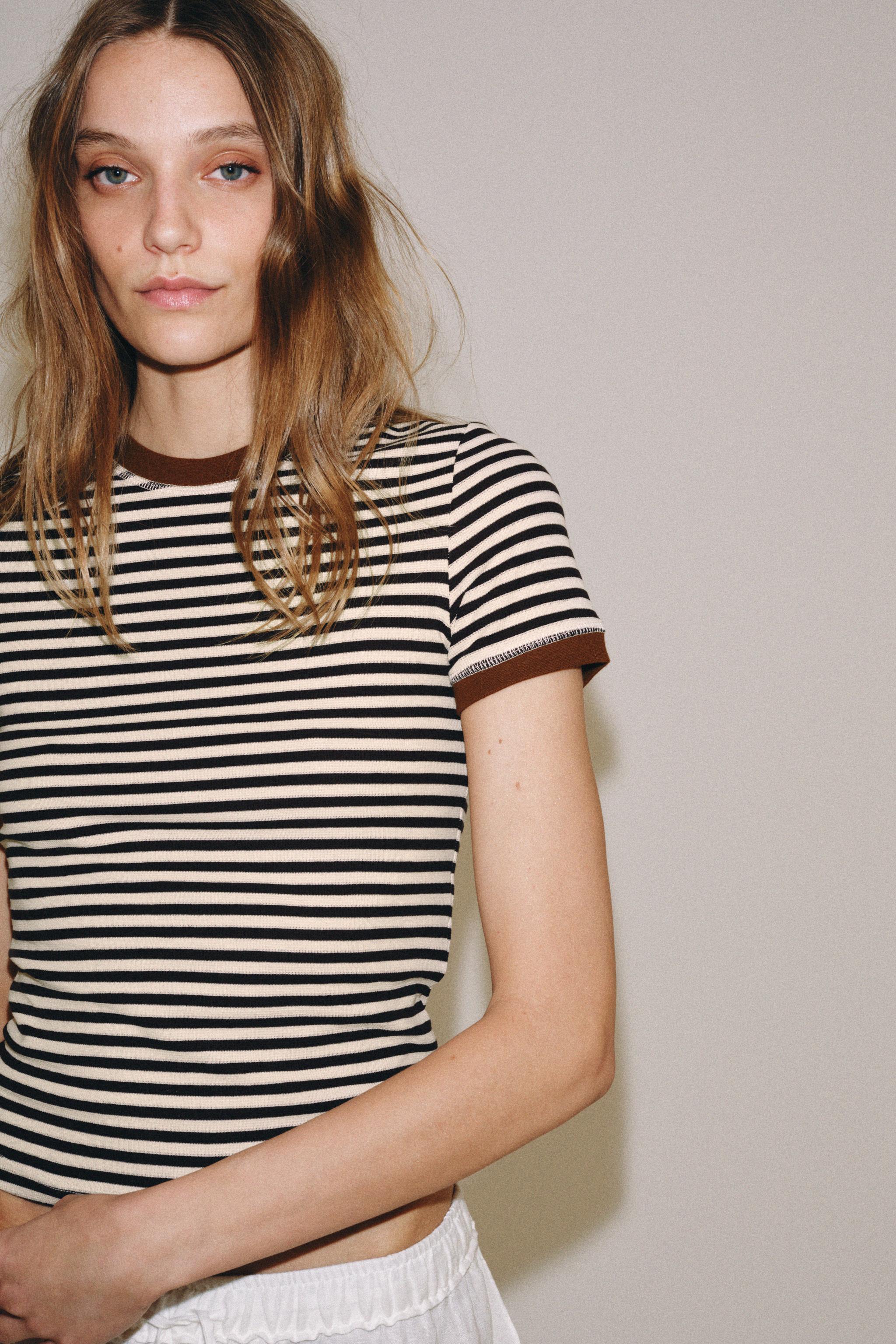 Zara KISA KOLLU ÇİZGİLİ T-SHIRT