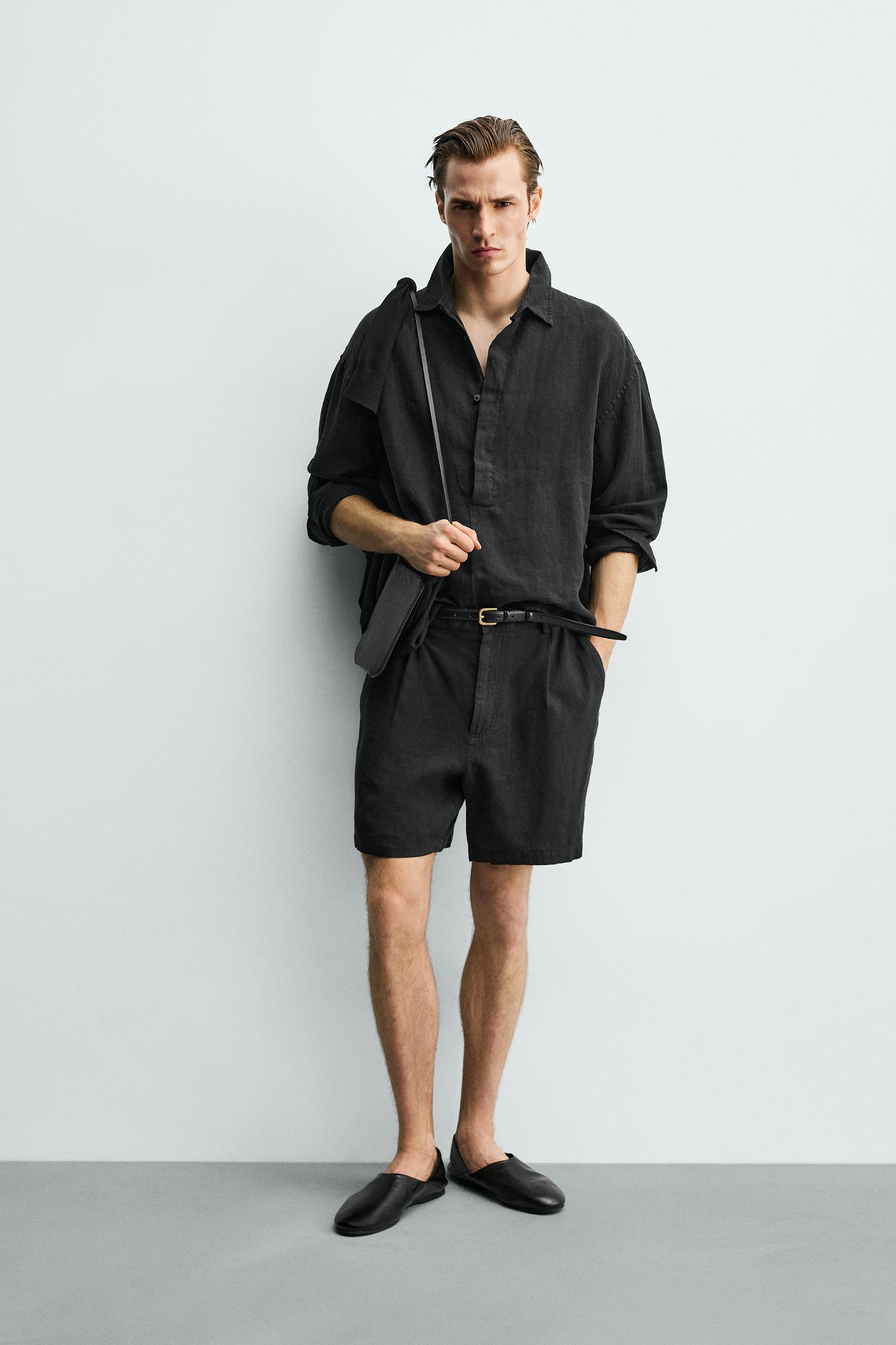 100% LINEN RELAXED FIT SHORTS - Black | ZARA United States