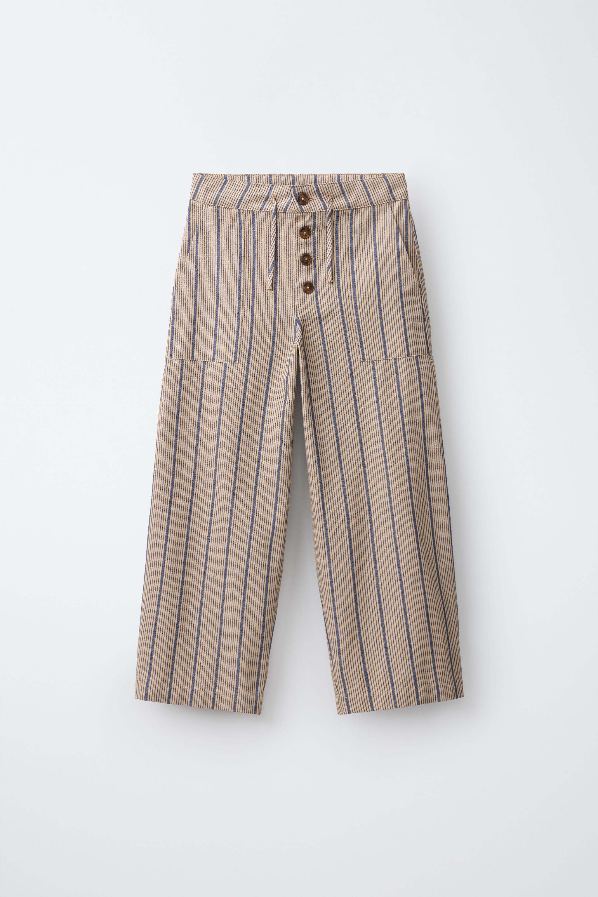STRIPED LINEN BLEND BALLOON PANTS