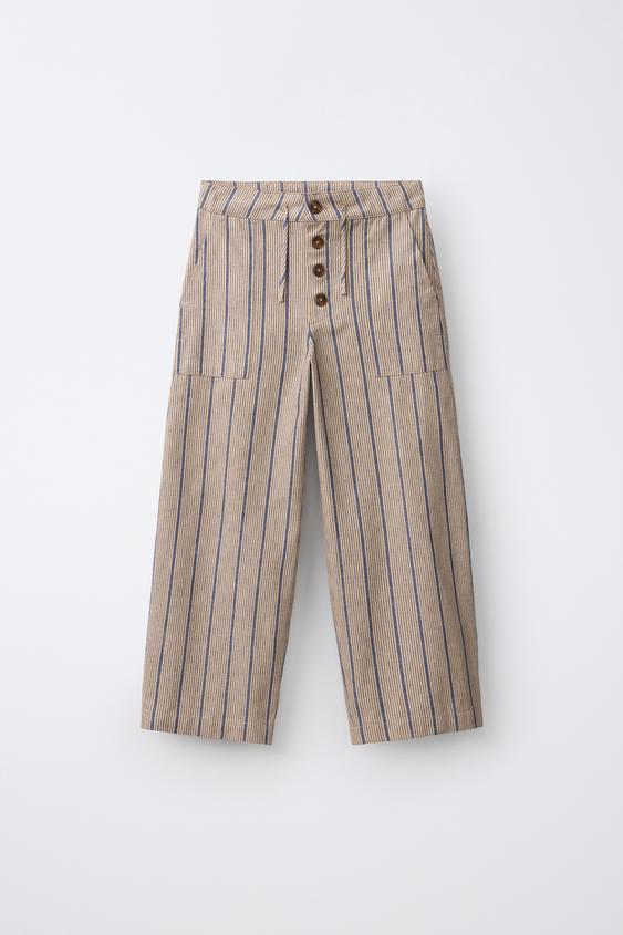 Zara PANTALONE BALON KROJA NA PRUGE OD LANA – svetlosmeđa / plava – Slika 0