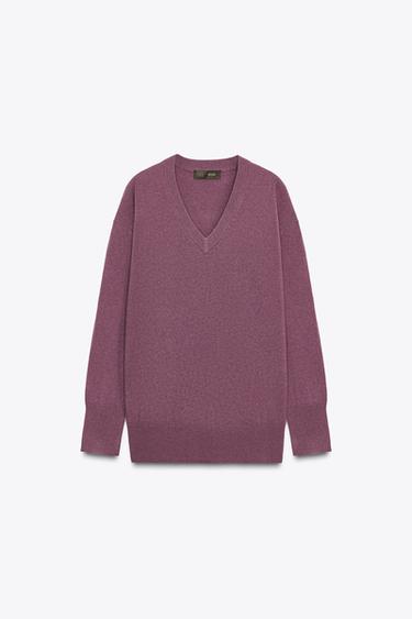 OVERSIZED 100% WOOL KNIT SWEATER - Purple by Zara - Image 3