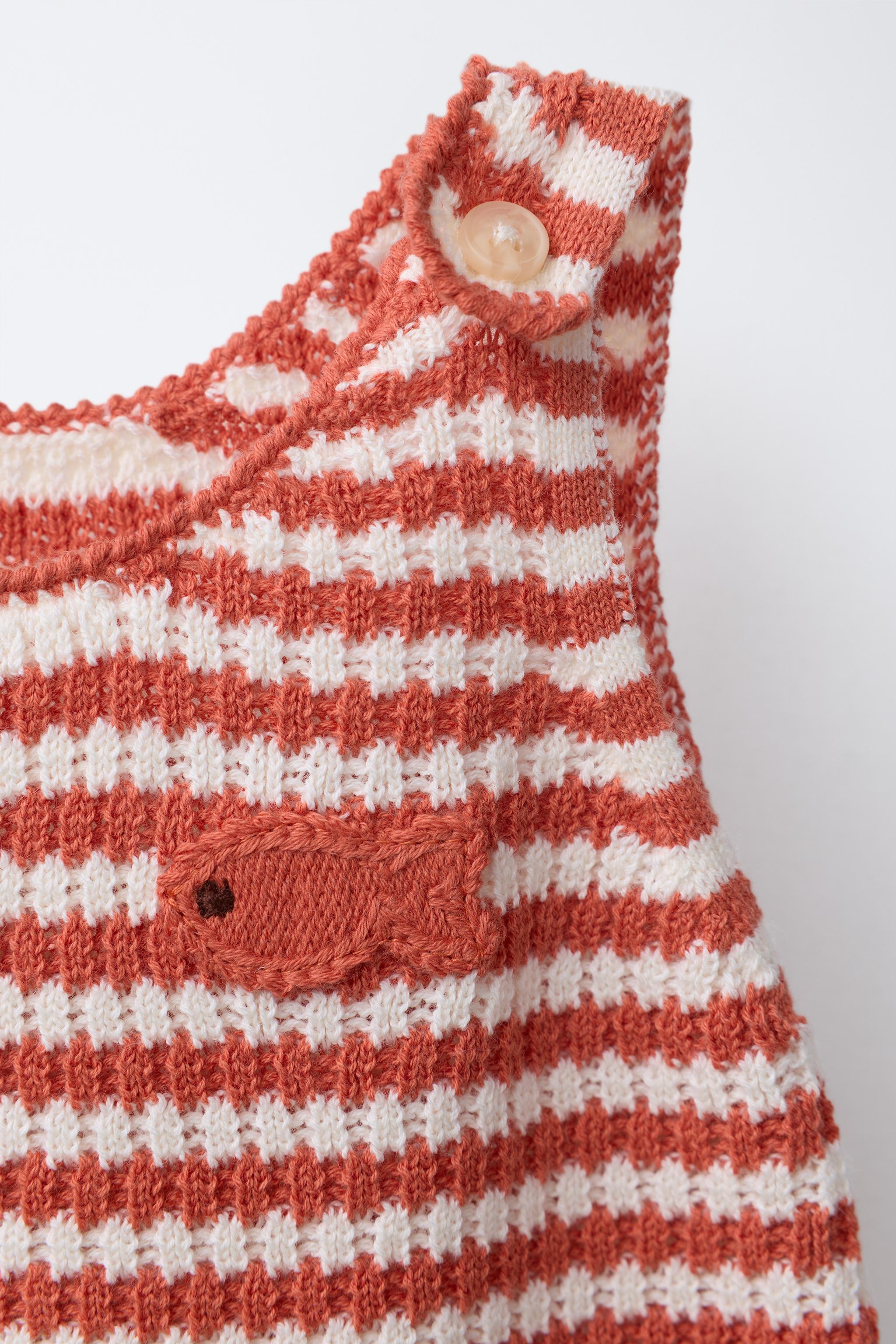 EMBROIDERED FISH STRIPED KNIT ROMPER