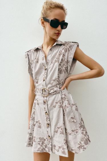 ROBE BRODERIES PAILLETTES CEINTURE - Marron / Écru de Zara - Image 2