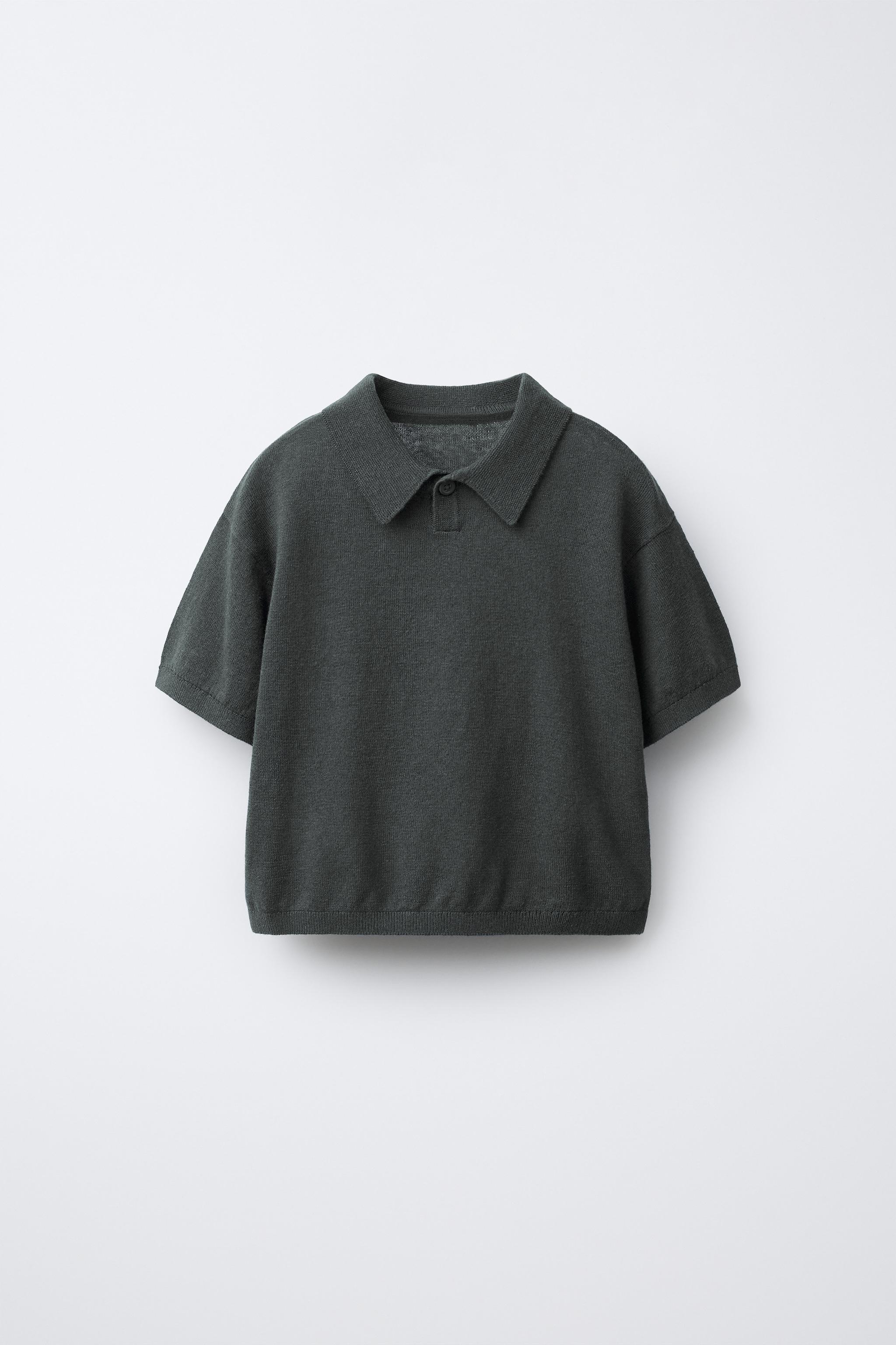 KNIT COTTON LINEN POLO SHIRT - Charcoal gray | ZARA United States