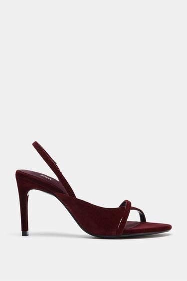 SANDALIA TACÓN EFECTO TERCIOPELO - Rojo Burgundy de Zara