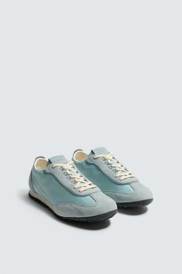 КОЖАНЫЕ КРОССОВКИ — Синий от Zara