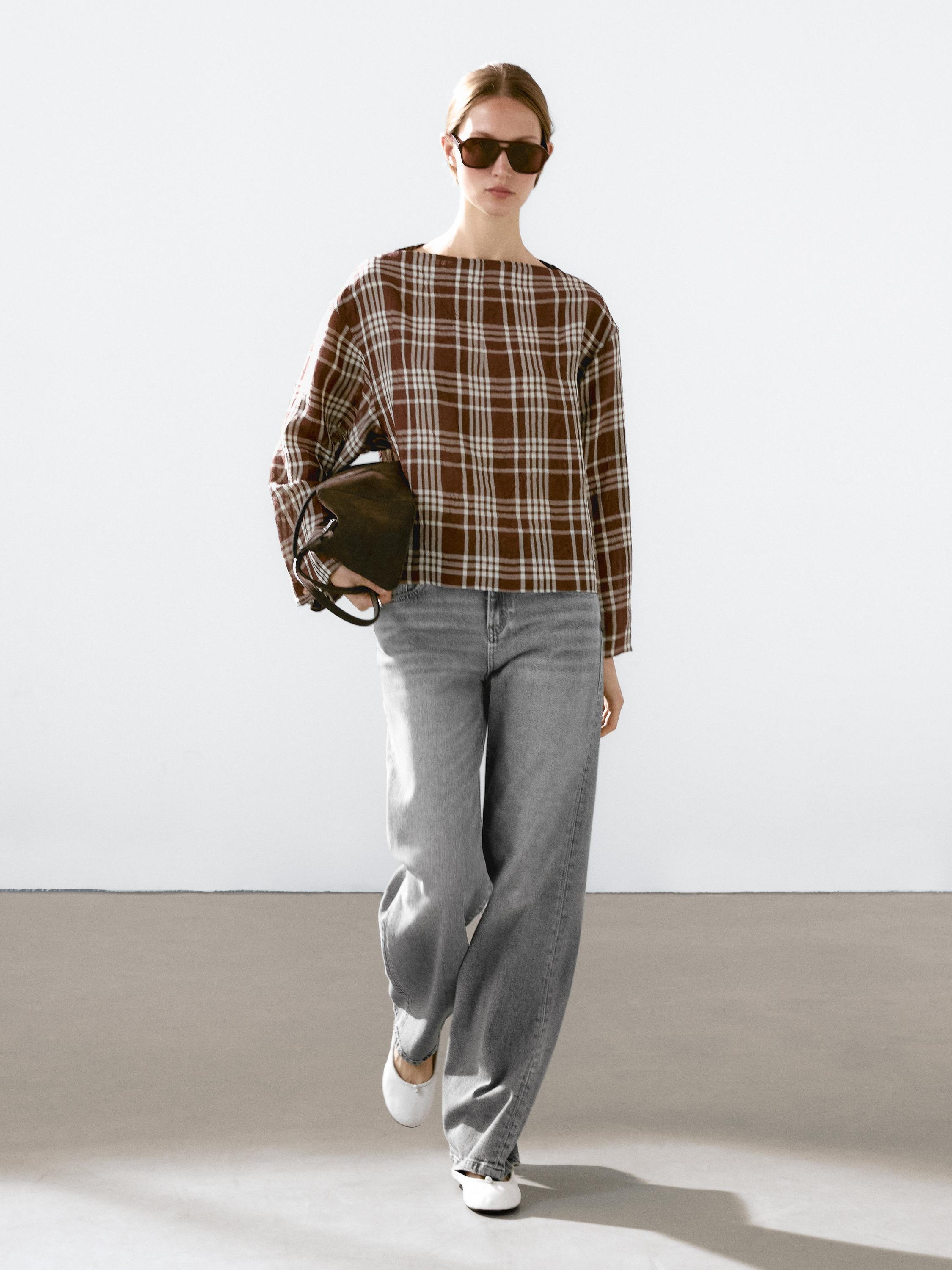 Flowing check shirt - white | ZARA United States