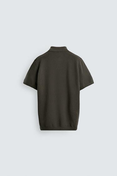 Zara STRUCTURED KNIT POLO SHIRT - Gray green