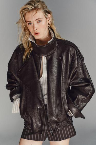 FAUX LEATHER JACKET - Brown by Zara - Image 1