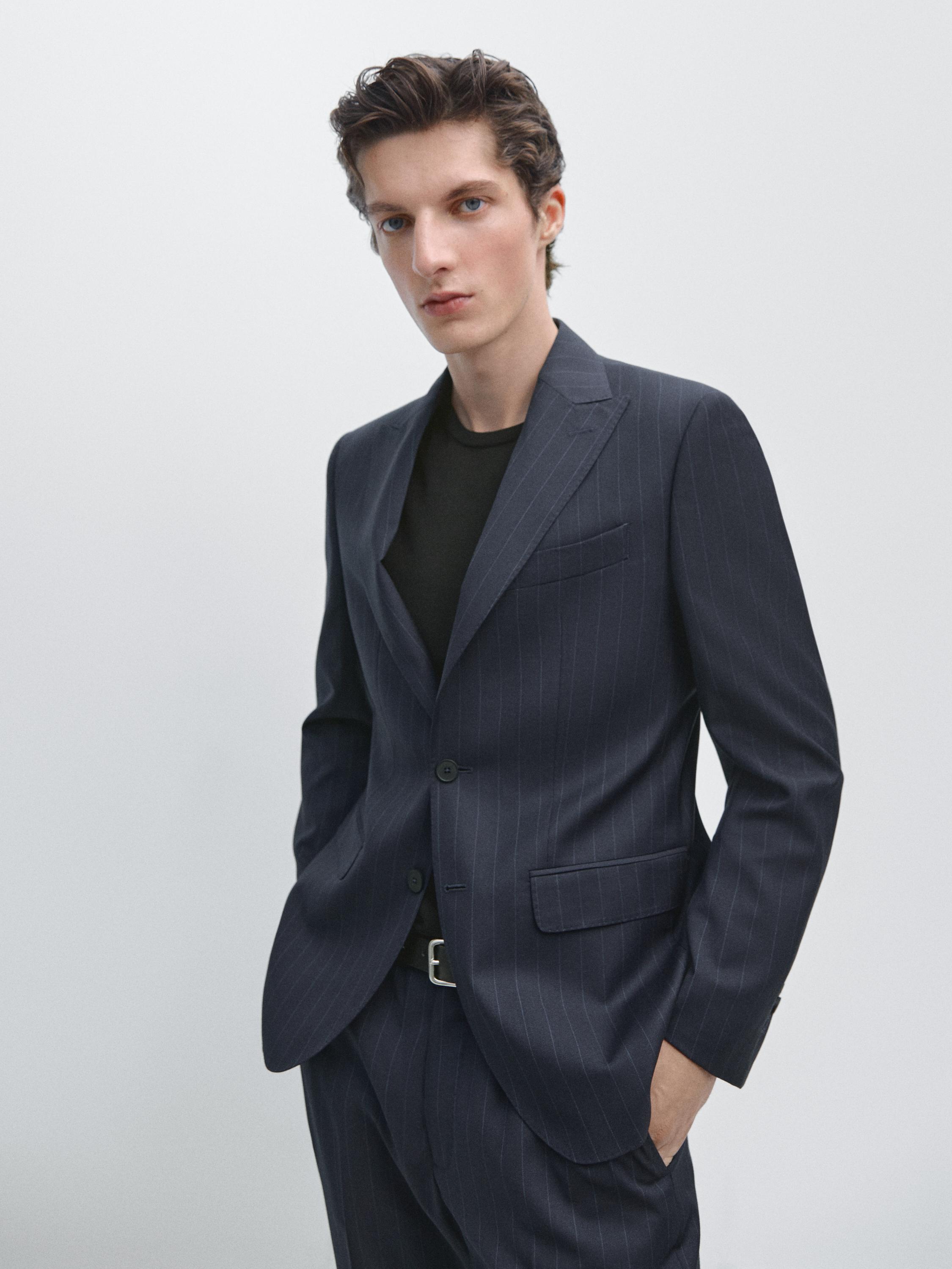 100% wool pinstriped suit blazer
