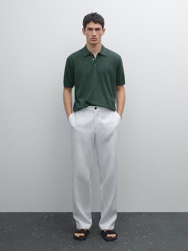 Zara Short sleeve cotton knit polo shirt - Grayish Green - Image 0