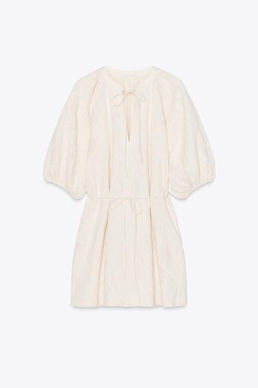 JACQUARD DRESS WITH BELT - Ecru by Zara