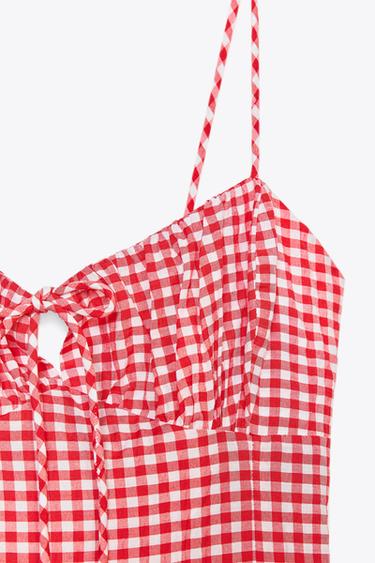 ROBE MI-LONGUE À CARREAUX VICHY - Blanc / Rouge de Zara - Image 7