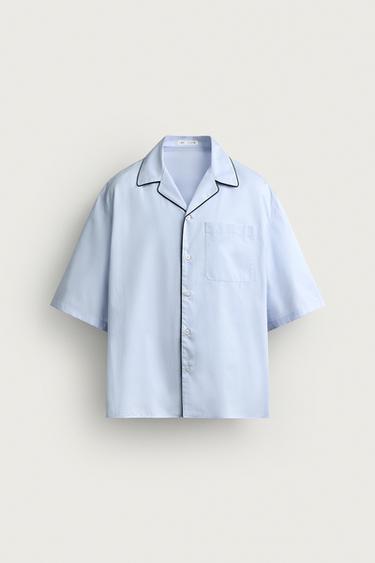 CONTRAST PIPED RELAXED FIT SHIRT - Sky blue by Zara