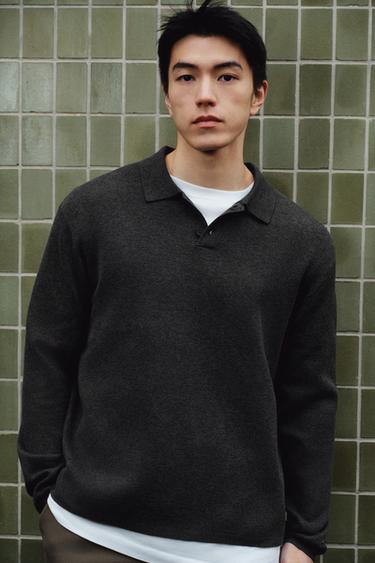 Zara 柔感針織POLO衫 - 煤灰色