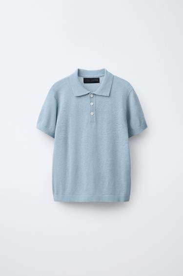 POLO ALGODÓN LINO - Azul claro de Zara