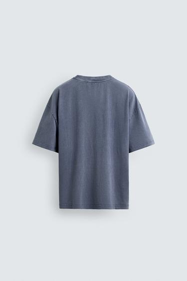 WASHED T-SHIRT WITH STUD PRINT - Blue by Zara - Image 6