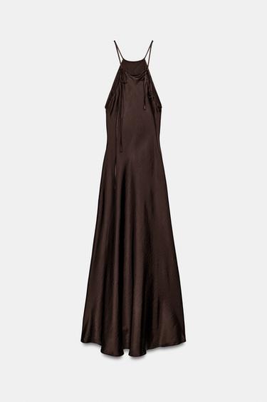 ZW COLLECTION SATIN HALTER DRESS - Brown by Zara - Image 7
