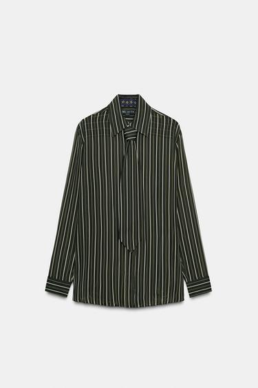 Zara ZW COLLECTION FLOWY STRIPED TIE SHIRT - striped