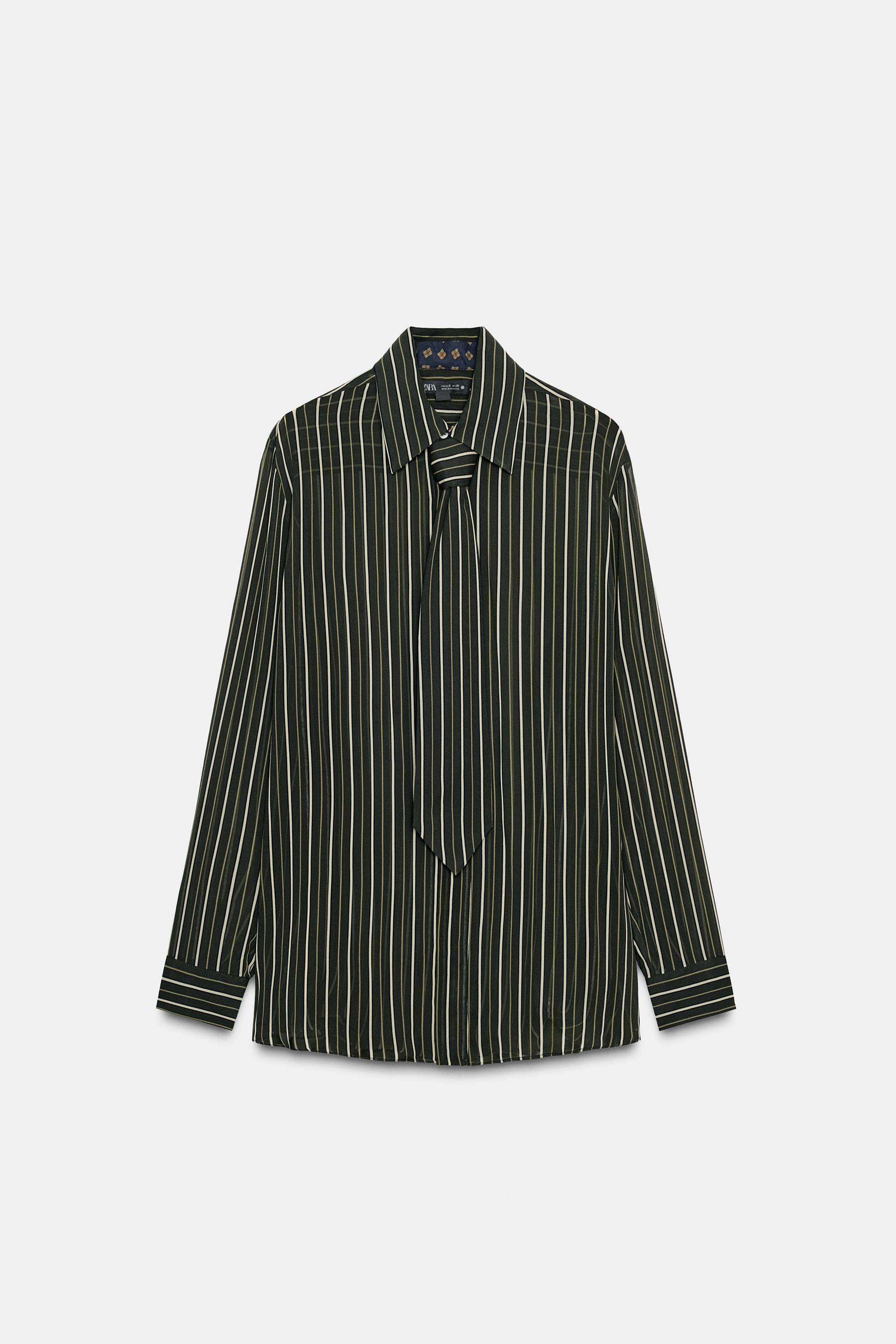 ZW COLLECTION FLOWY STRIPED TIE SHIRT