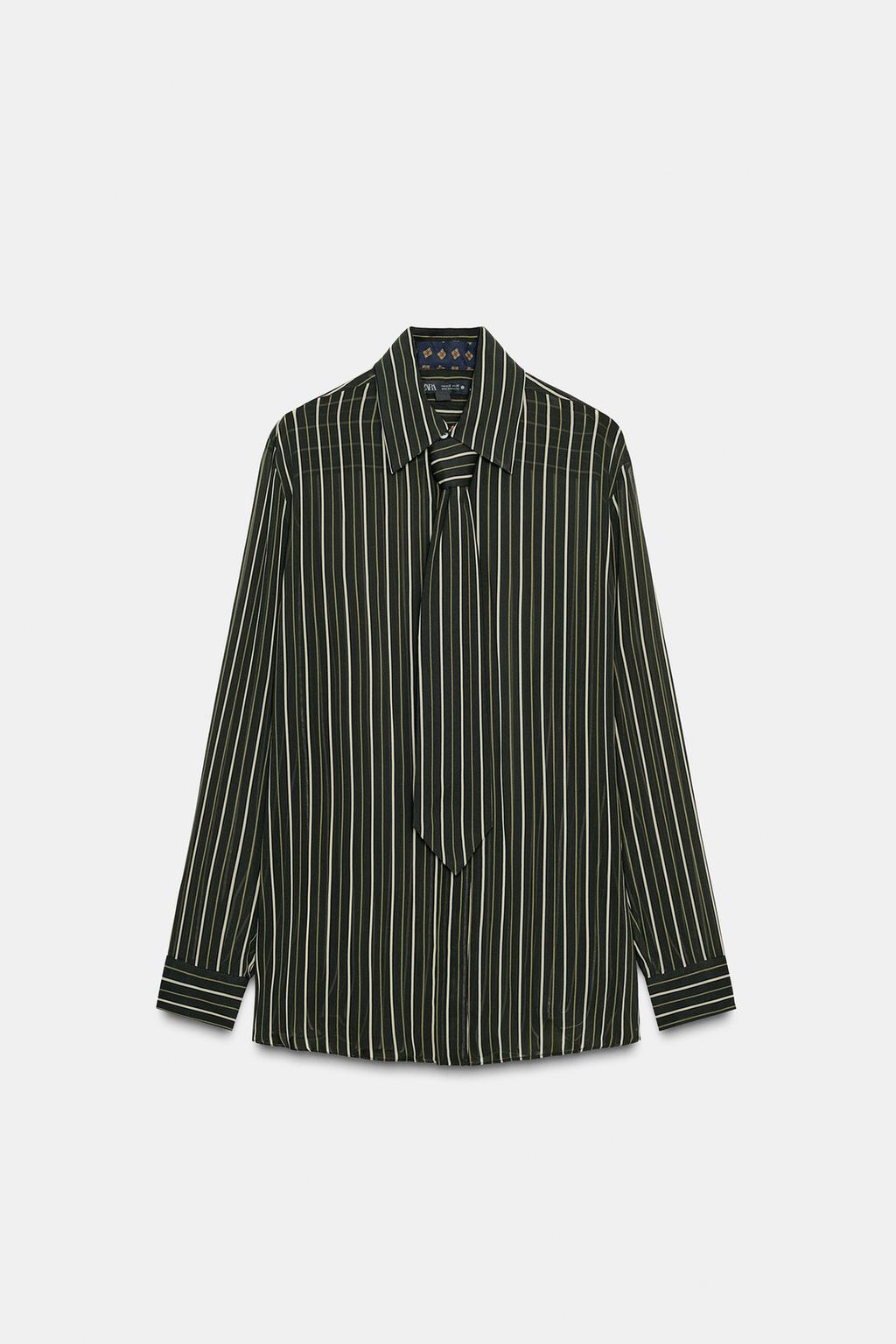ZW COLLECTION FLOWY STRIPED TIE SHIRT