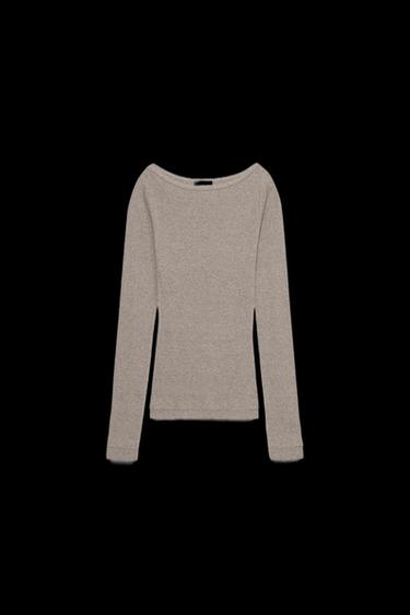 RIB BOAT NECK T-SHIRT - Khaki marl by Zara - Image 0