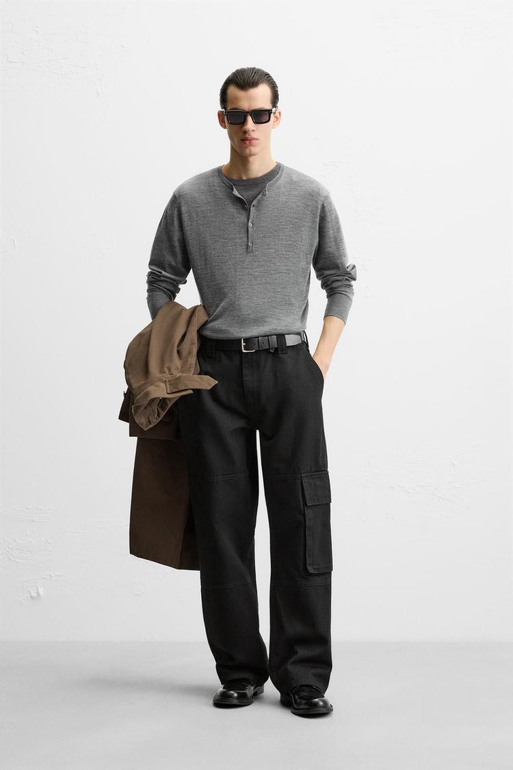 LEATHER COMBINATION CARGO JEANS - Black | ZARA United States