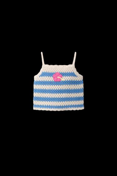 STRICKTOP MIT HÄKELDETAILS UND STREIFEN - Cremefarben / Blau von Zara