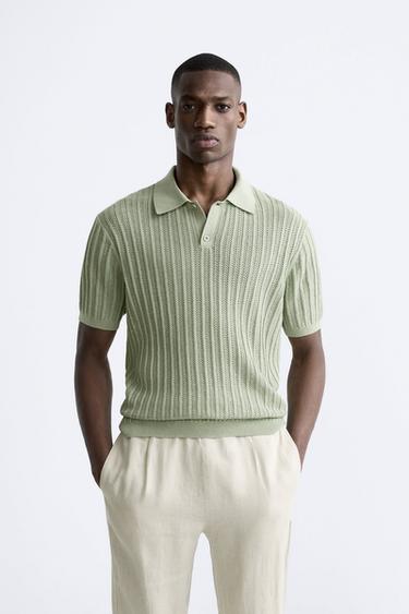 POLO PUNTO ALGODÓN - LINO - Verde agua de Zara