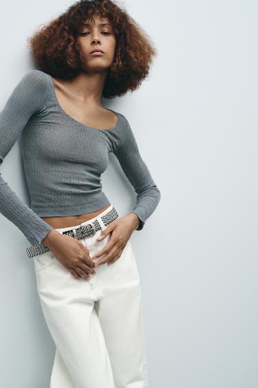 TOP SEAMLES ENCAJE - Gris oscuro de Zara