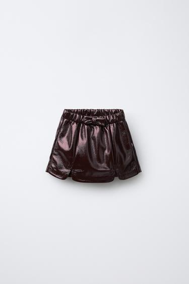 PATENT BERMUDA SKORT WITH TIE DETAIL - Chocolate by Zara