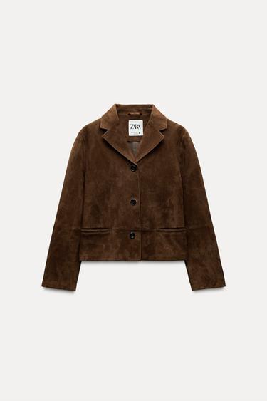BLAZER EN CUIR DAIM ZW COLLECTION - Marron de Zara - Image 2