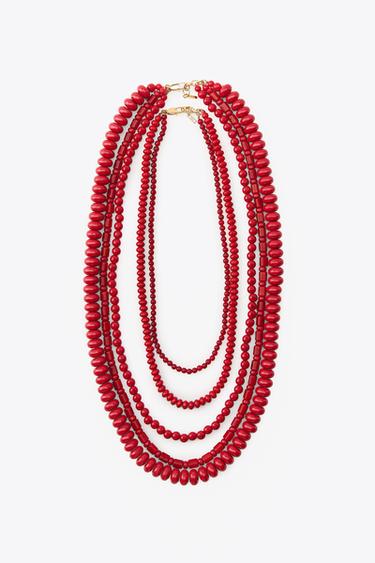 Zara 2-PACK OF MULTI-BEAD NECKLACES - Red