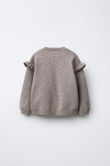 EMBROIDERED FLORAL KNIT SWEATER - Taupe grey by Zara - Image 1