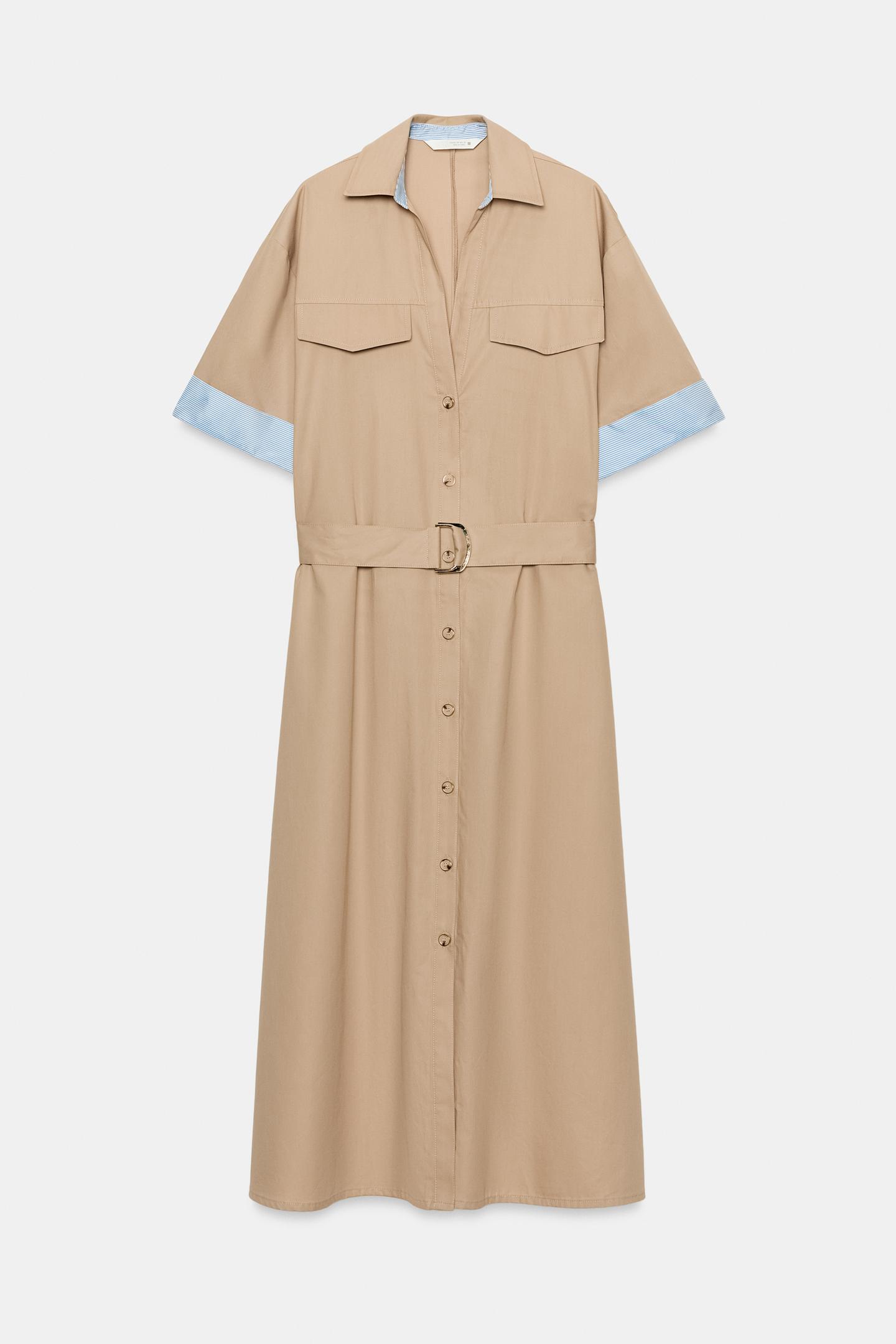 Женское платье Zara Belted MIDI Shirt Dress, цвет: Верблюжий — фото 6
